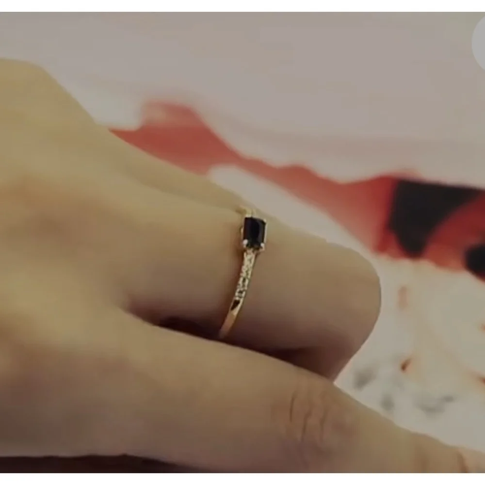 NEW Women's‎ 18k Gold Plated Sterling Baguette Black Onyx Simulated Diamond Ring